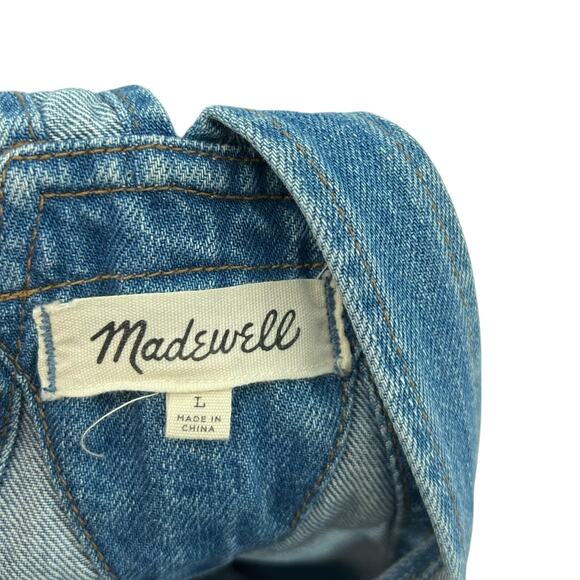 Madewell Adirondack Short Distressed Overalls Denim Medium Wash Blue Large - Picture 10 of 11